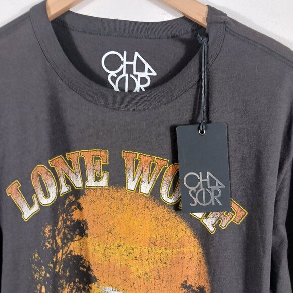 Chaser NWT "Lone Wolf" Small Graphic Short Sleeve Tee Brown, Orange, Cream, Gray - Picture 7 of 15